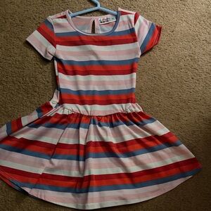 Dot Dot Smile Red Pink Blue Striped Short Sleeve Dress
